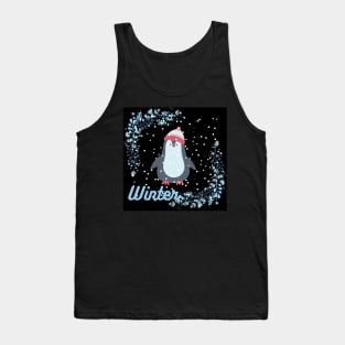 Winter penguin in snow fall Tank Top